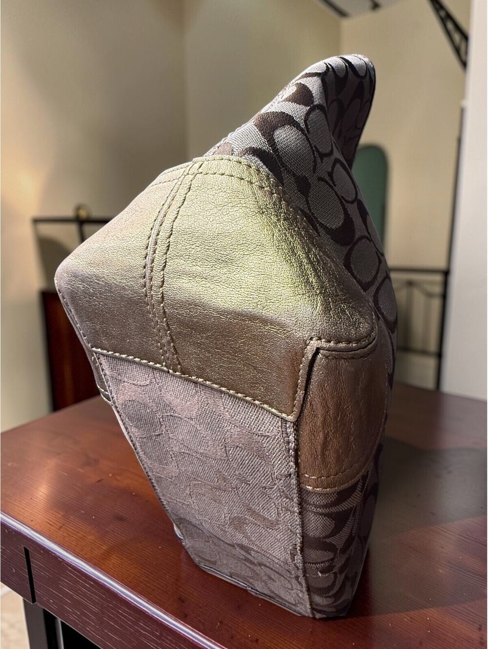 Coach Bleecker Signature Tote 12369 Khaki Gold Tattersall Y2K 2008 - Picture 12 of 13